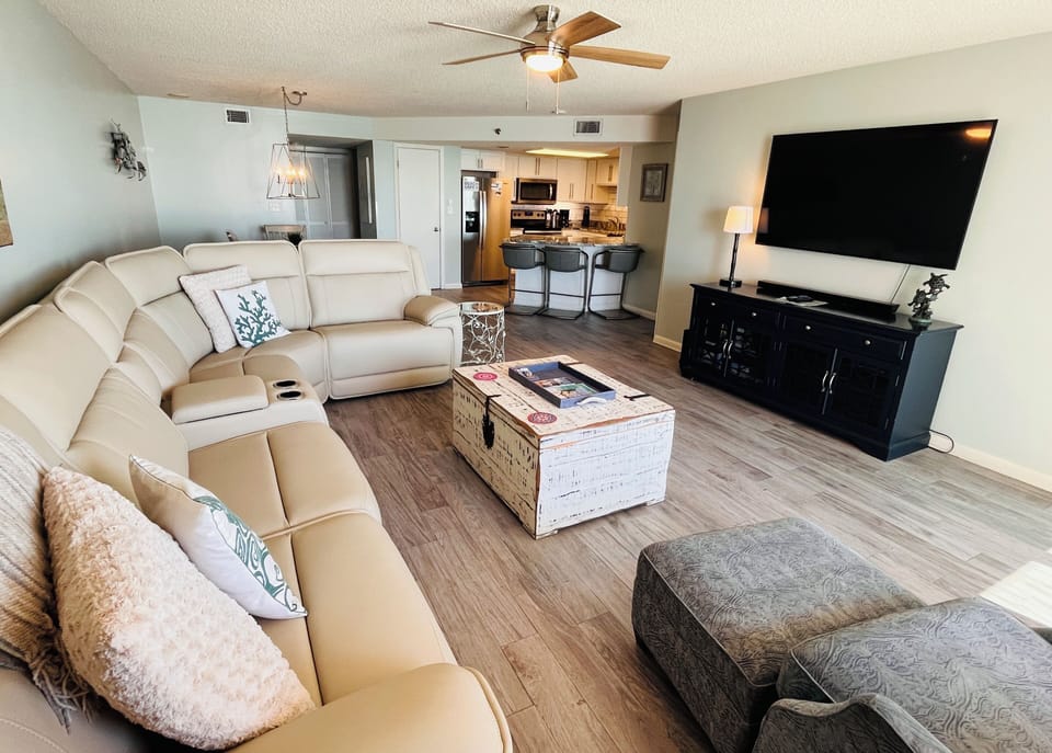 Plenty of Seating! New Large leather Sectional with 3 Built-in Recliners.