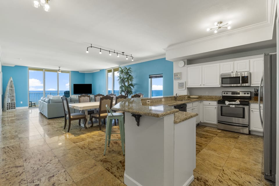 A fully-loaded stainless steel kitchen with everything you need for a nice meal.