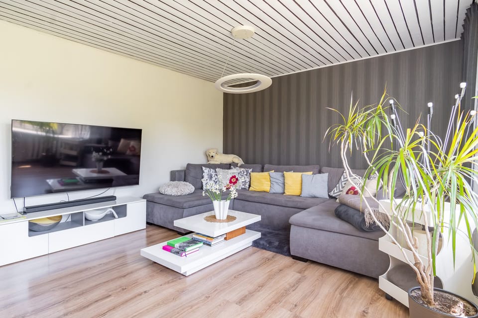 Spacious living room with dining area
