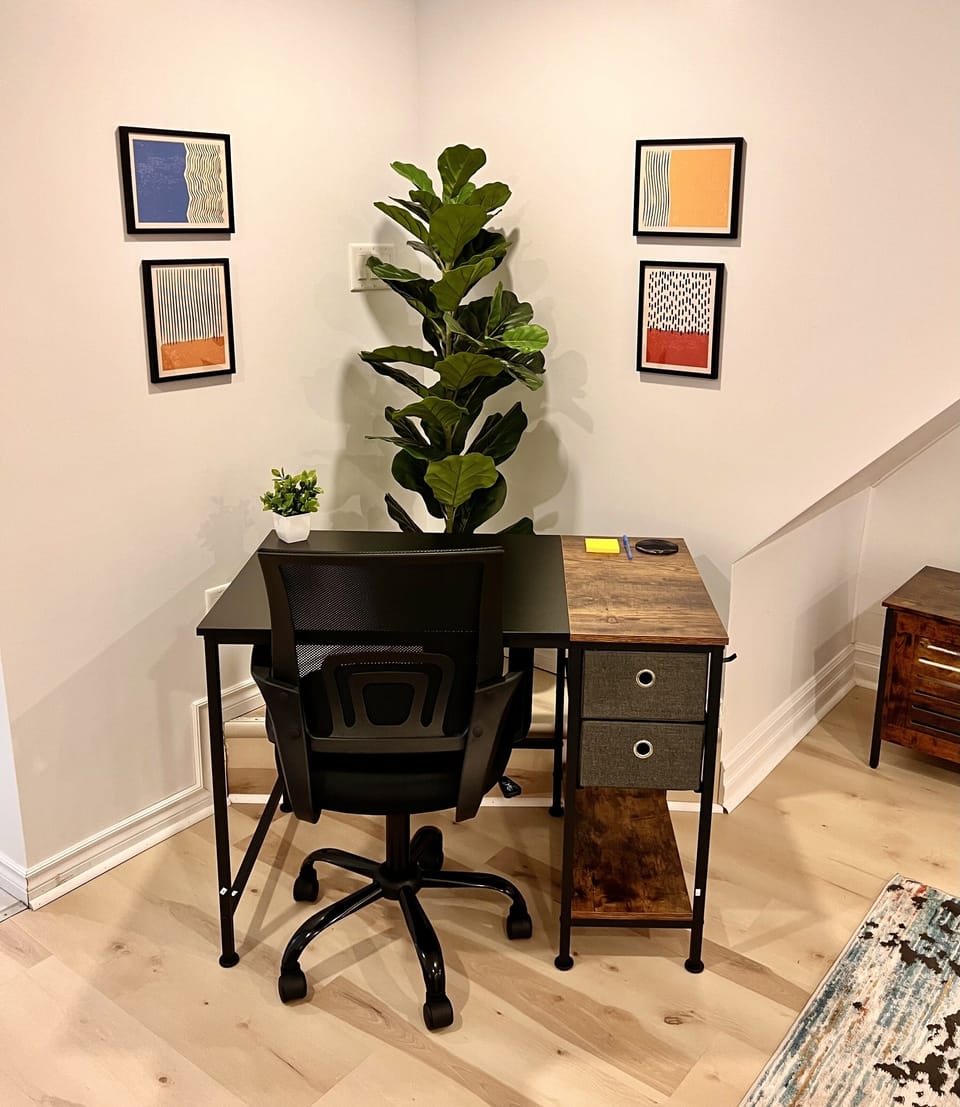 Relaxing home office working area environment with desk and fast internet access