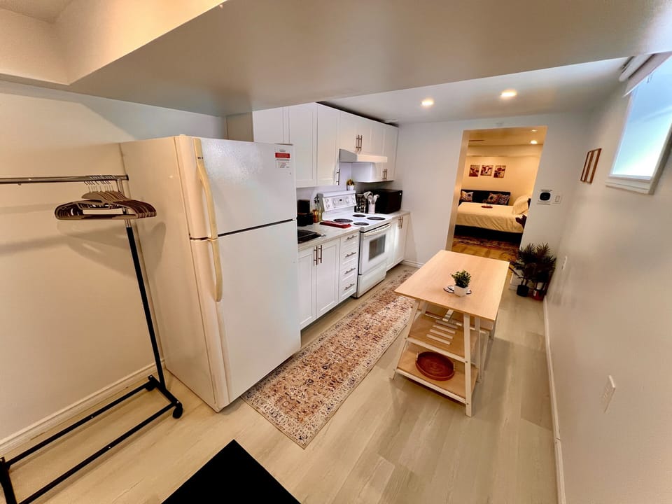 View of the kitchen and dining area.