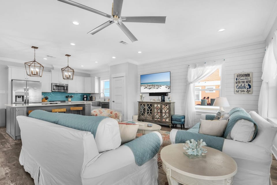 Living room with large flat-screen TV
