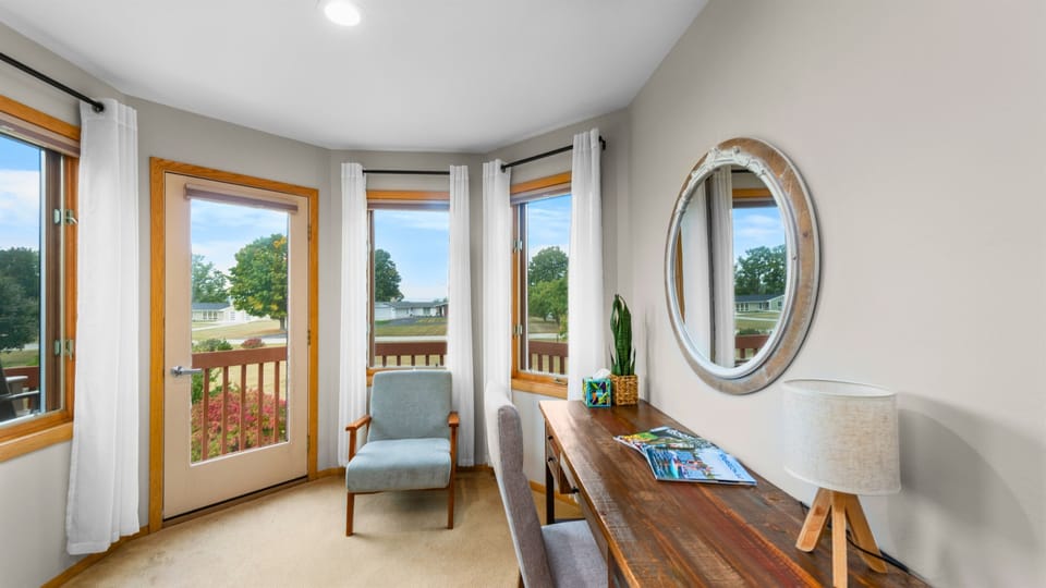 Large windows provide beautiful views, perfect for enjoying morning coffee or evening sunsets.