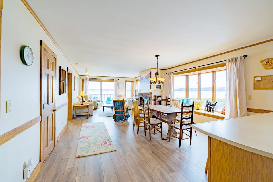 Open living space with the dining table. Dinner or game night with the family.