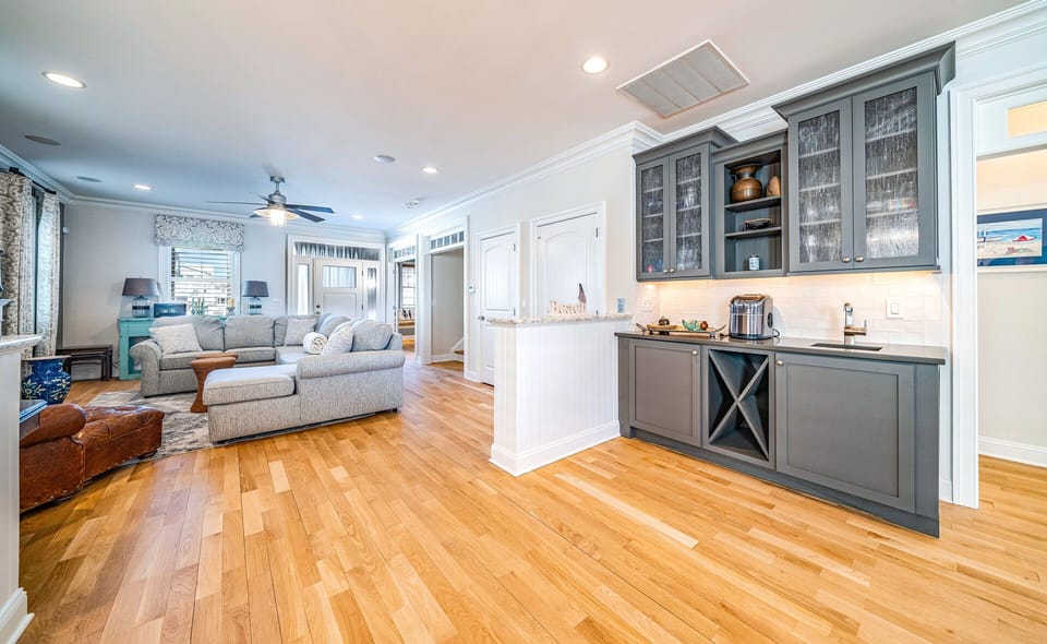 View of living room and kitchen area

