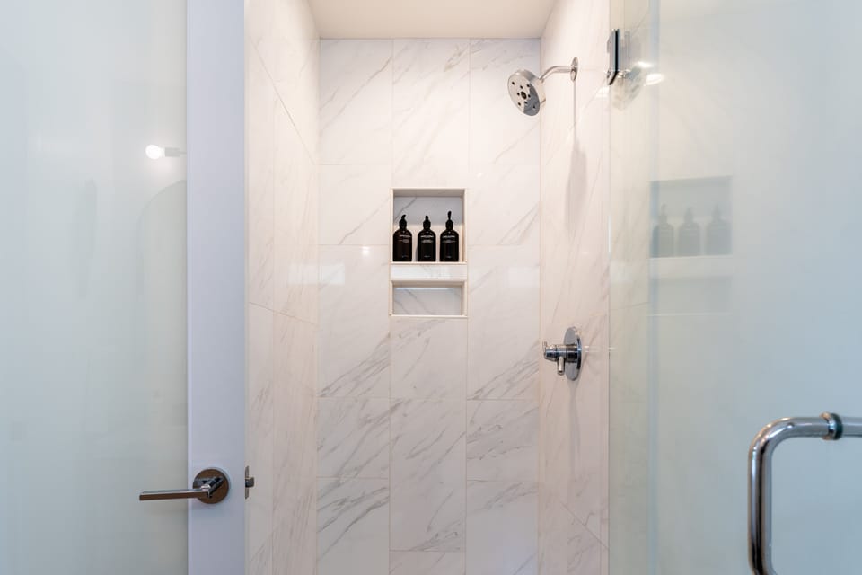 Shower in the primary bedroom's ensuite bathroom.
