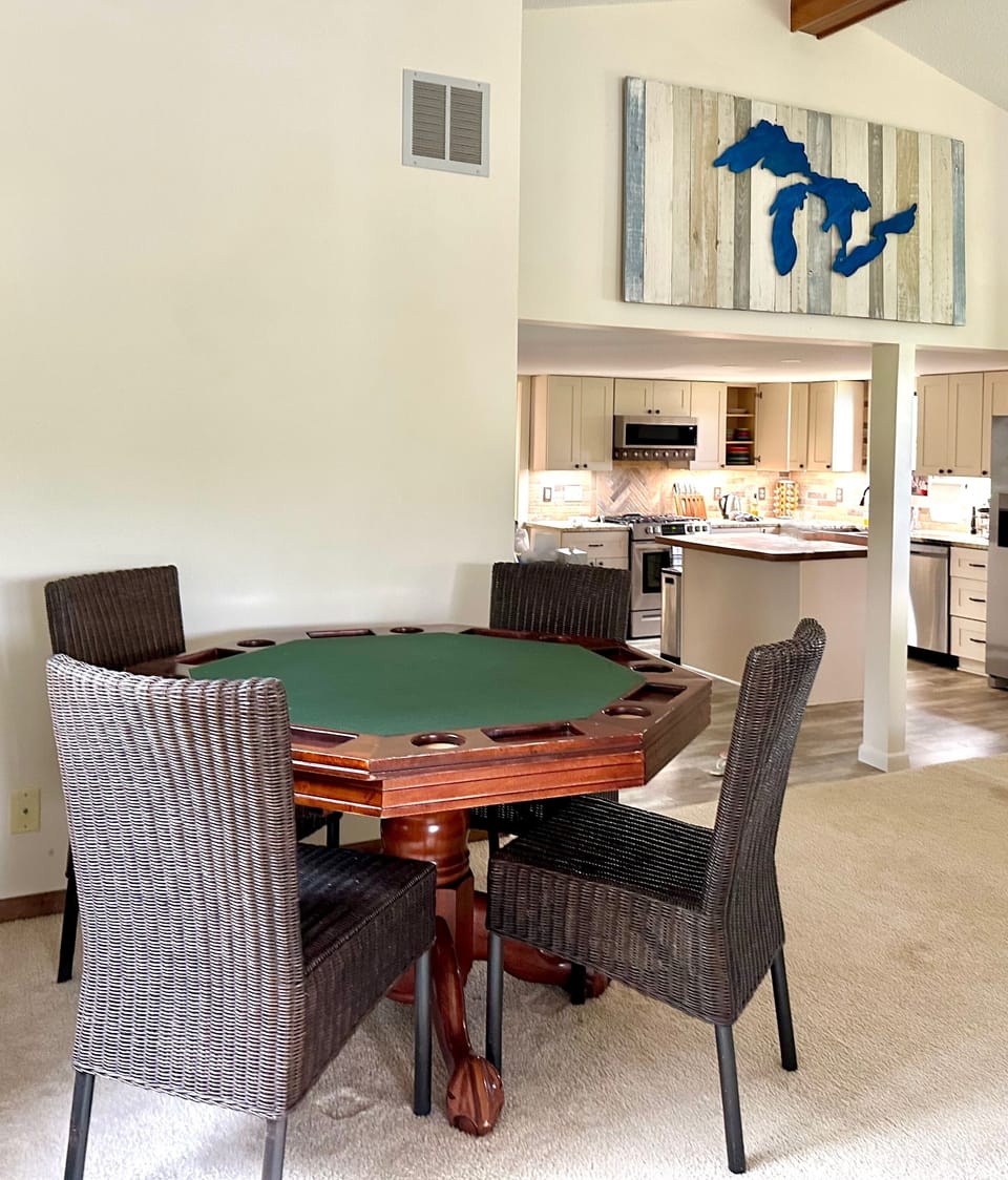 Card table, also has hard surface for dining 
