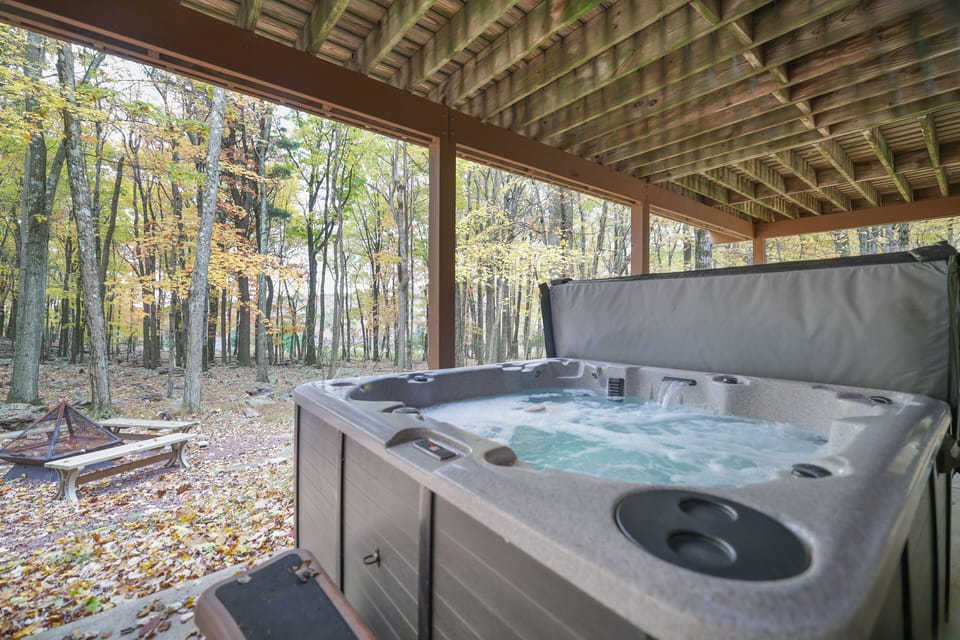 Hot tub retreat in the woods.