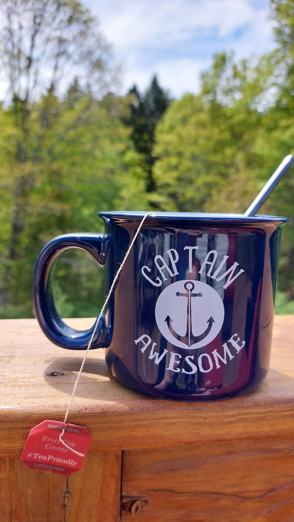 Enjoy a cup of coffee or tea on the sunny, inviting deck