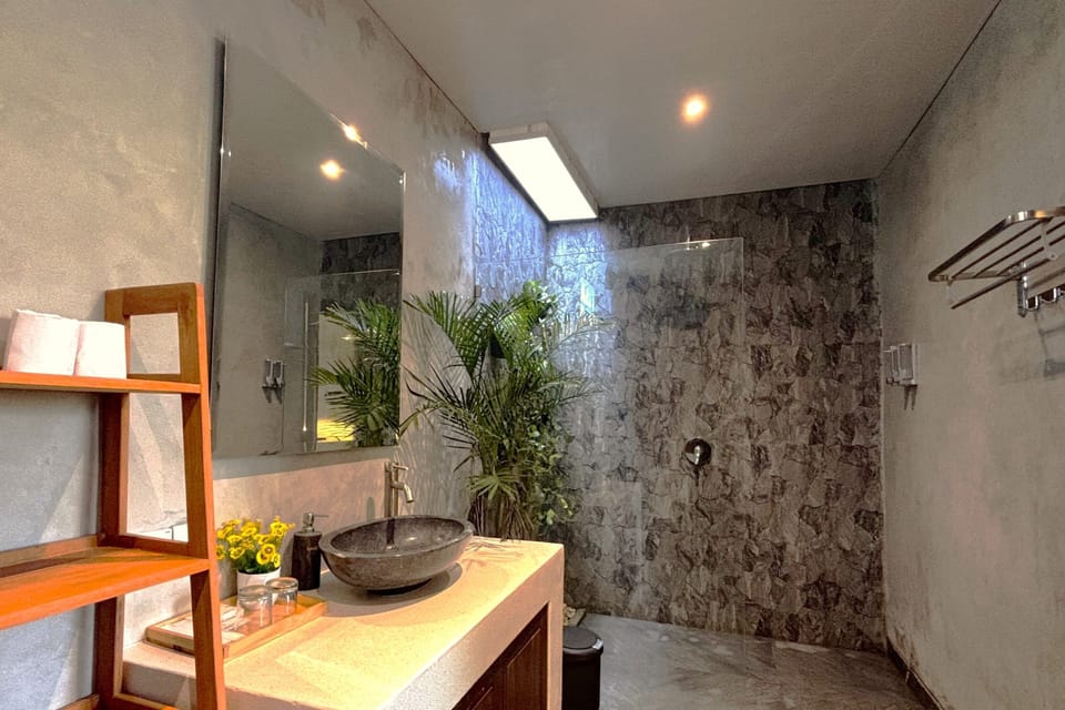 Deluxe Double Room | Bathroom | Shower, rainfall showerhead, hair dryer, towels