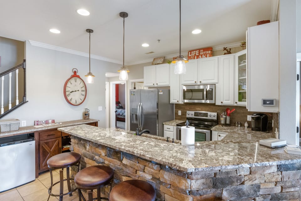 Spacious table and counter top, comfy chairs, and everything you need.