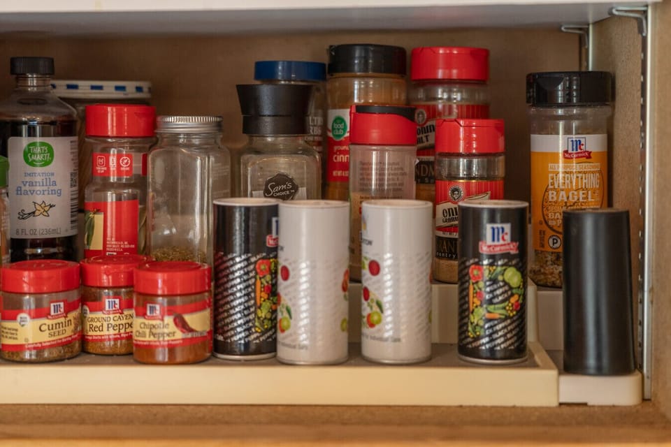 Well equipped kitchen featuring a full spice selection to make home style meals easy.