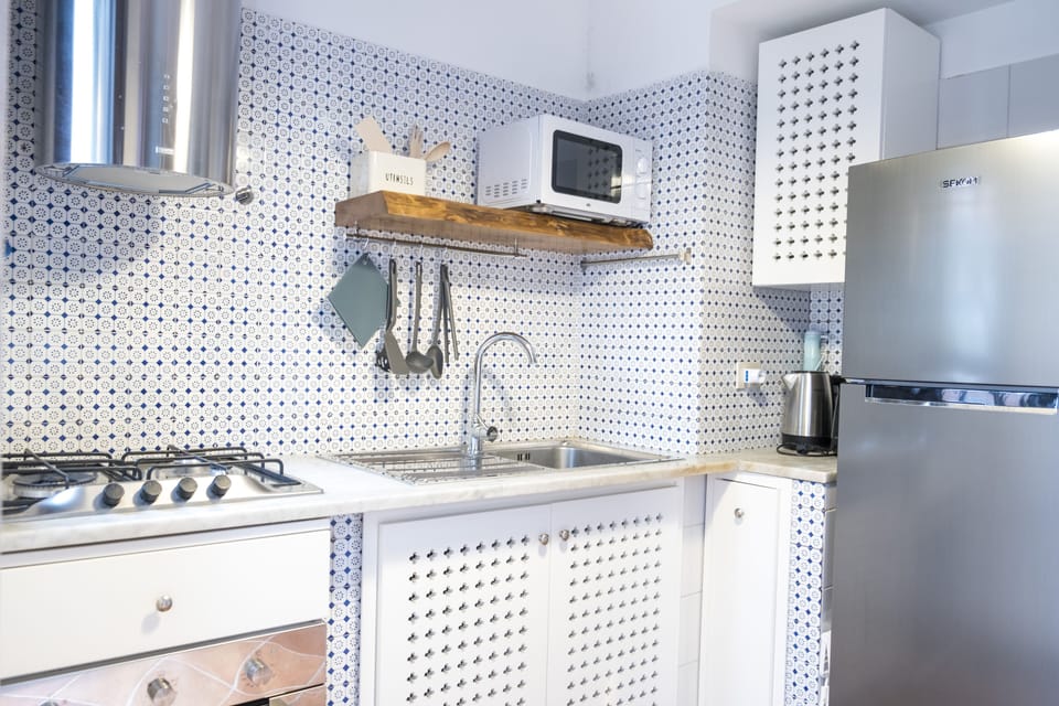 Deluxe Apartment | Private kitchen | Fridge, microwave, oven, electric kettle