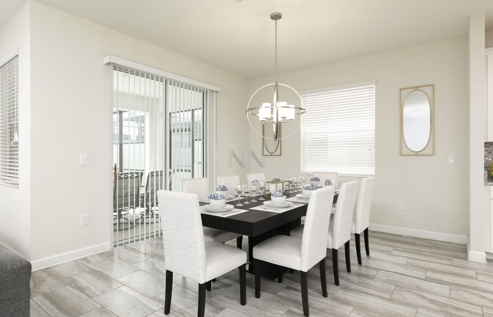 Elegant black and white dining table for eight