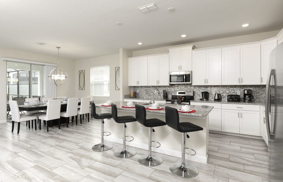 Spacious kitchen countertop, providing plenty of room for meal preparation.