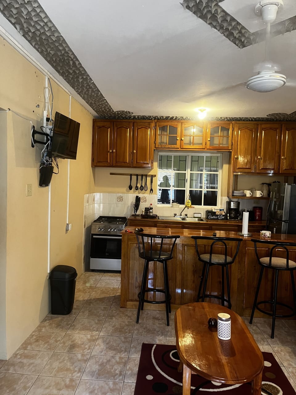 Brand new kitchen suite of appliances with one of three Fire TV’s