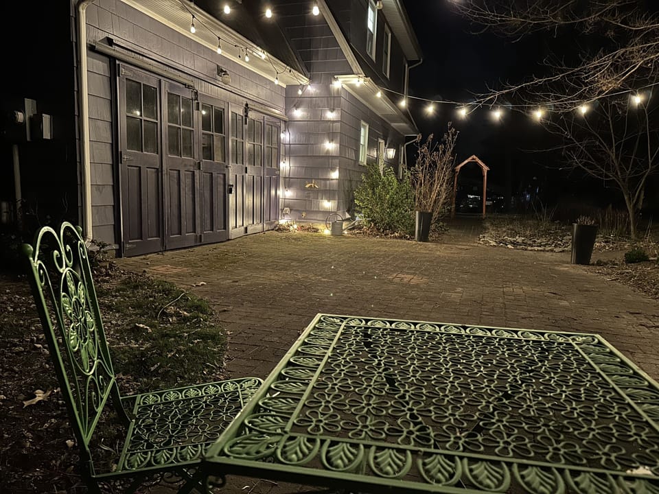 Enchanting outdoor seating at night. 