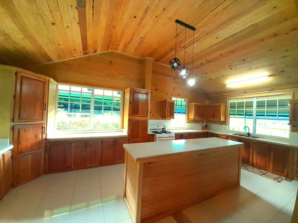 Cabin | Private kitchen | Oven, dining tables, kitchen islands