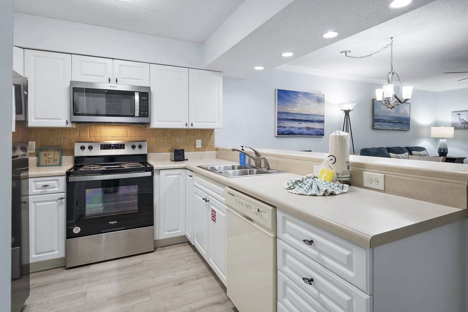 Cook in with full-size appliances and everything you need to prepare meals and snacks.