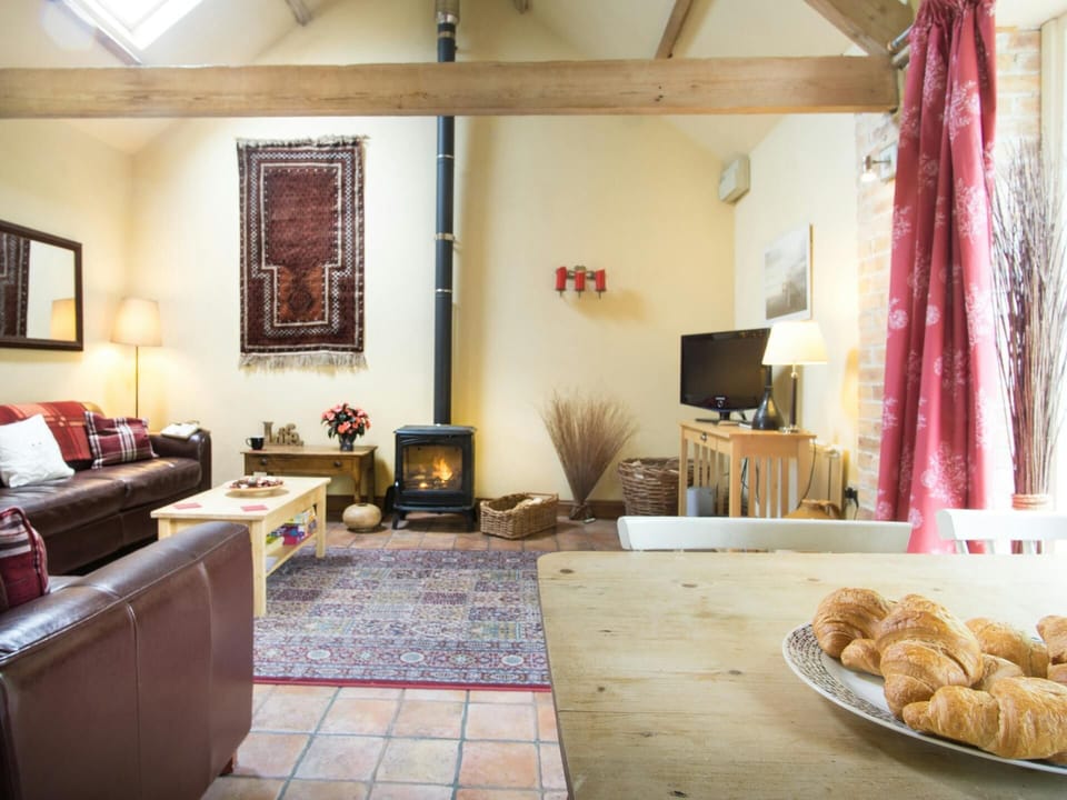 Open plan living with log burner
