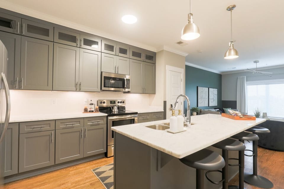 Spacious Kitchen with Island Stools