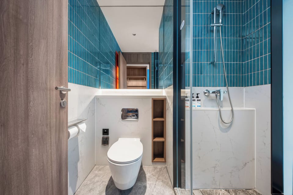 Shower, free toiletries, hair dryer, slippers
