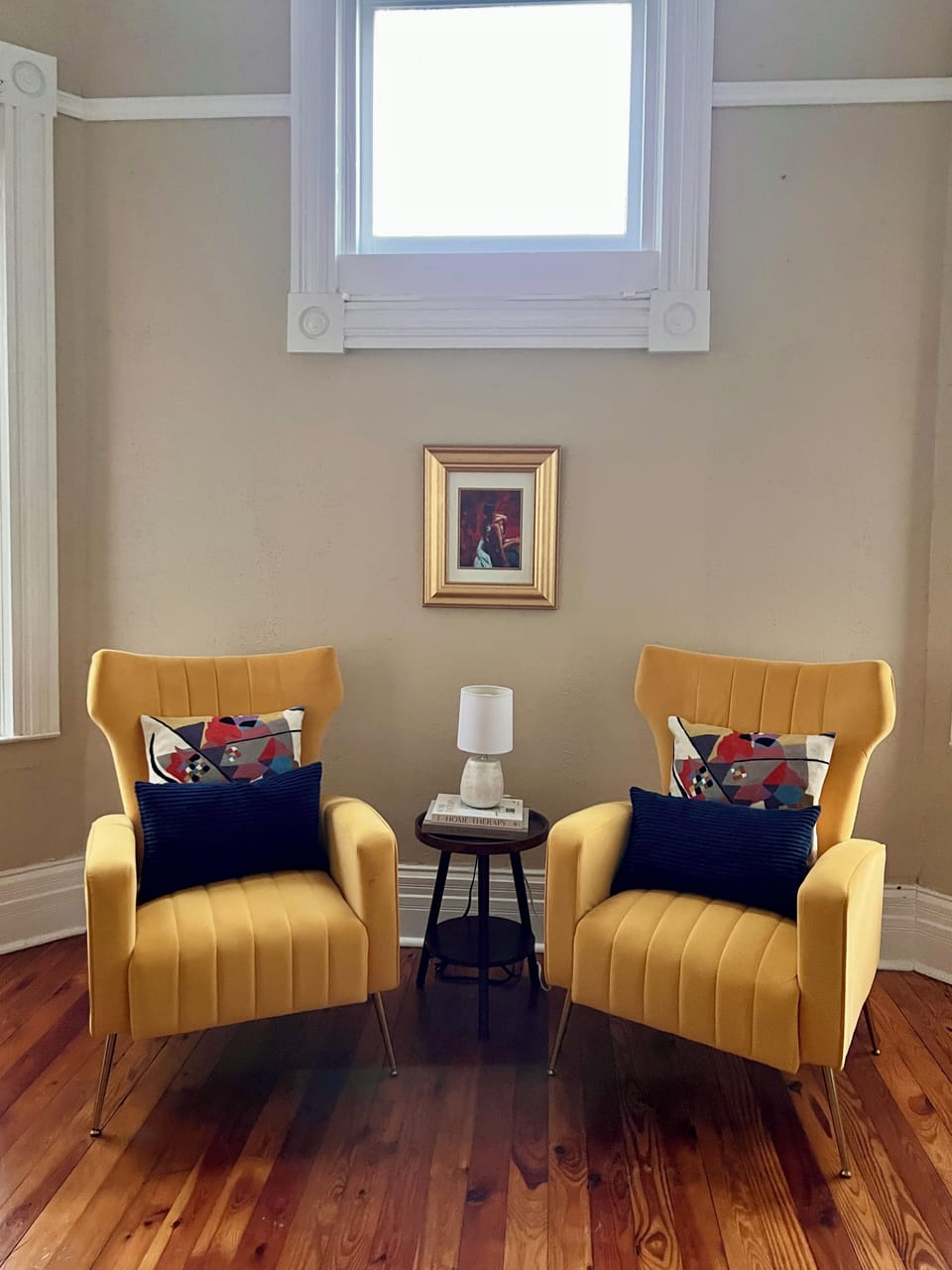 Living room yellow chairs