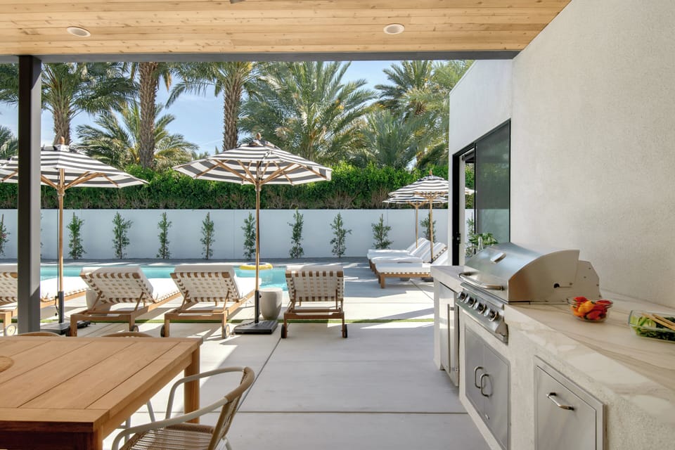 Outdoor dining and BBQ grill.