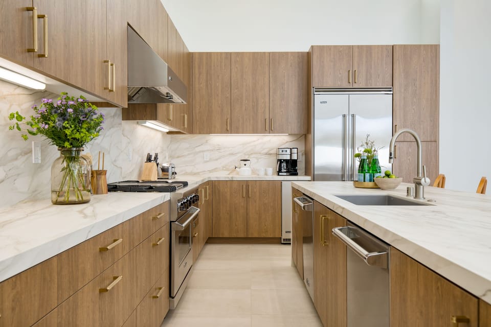 Gourmet kitchen with updated amenities.