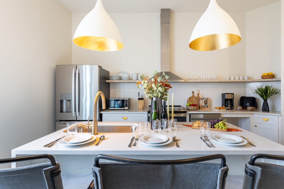 Full suite of stainless steel appliances.