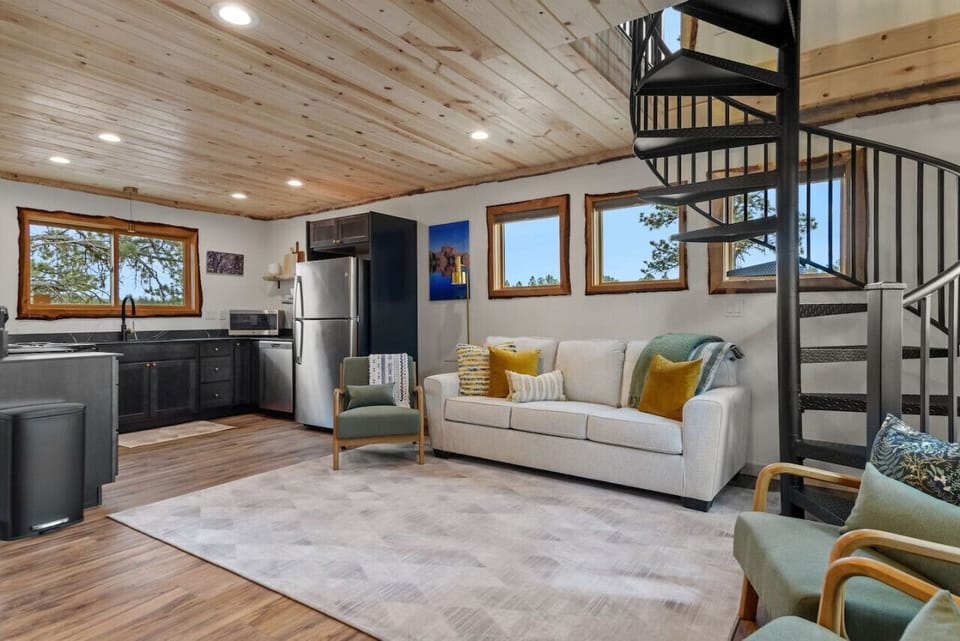 Off the main area is access to the kitchen and dining area