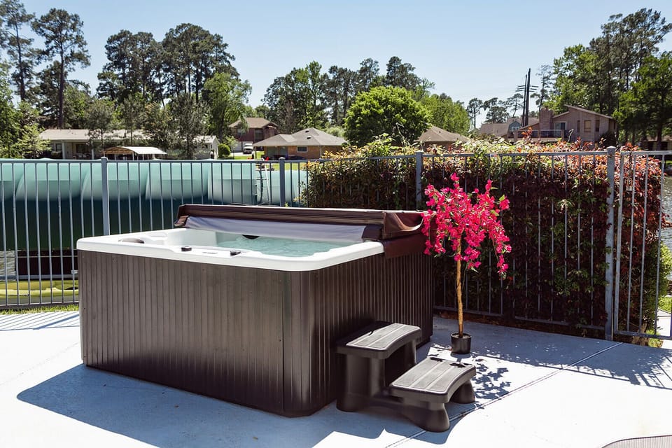 There are excellent lake views from the hot tub