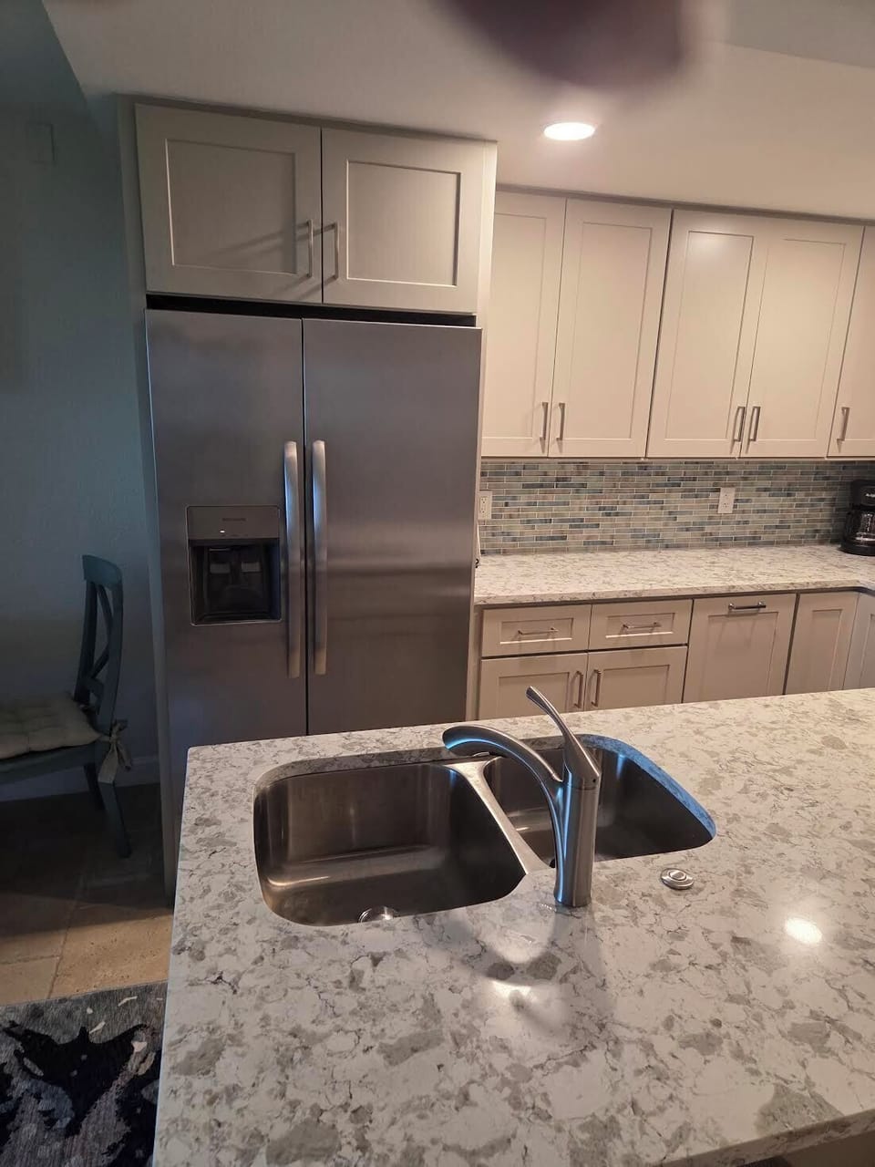 Large refrigerator with icemaker.