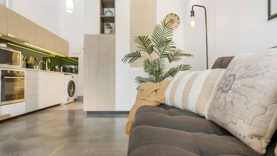Open plan living and kitchen with plenty of storage