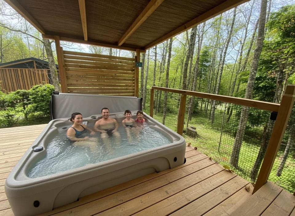 Spa privatif chauffé à 38°C vue sur la Forêt