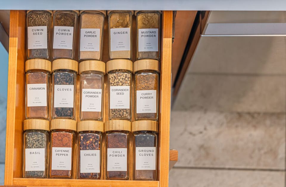 Spices, oils, vinegars, condiments and pantry basics available.