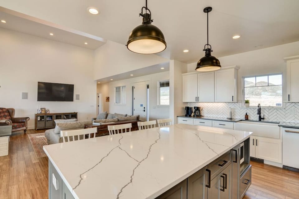 The kitchen is stocked with everything you need to cook meals for a group of 8 guests.