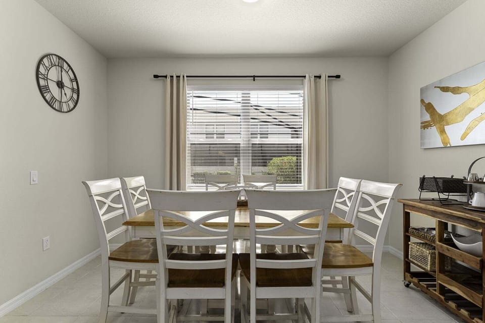 Our dining table seats up to 8 people, making it perfect for enjoying meals with family or hosting game nights.