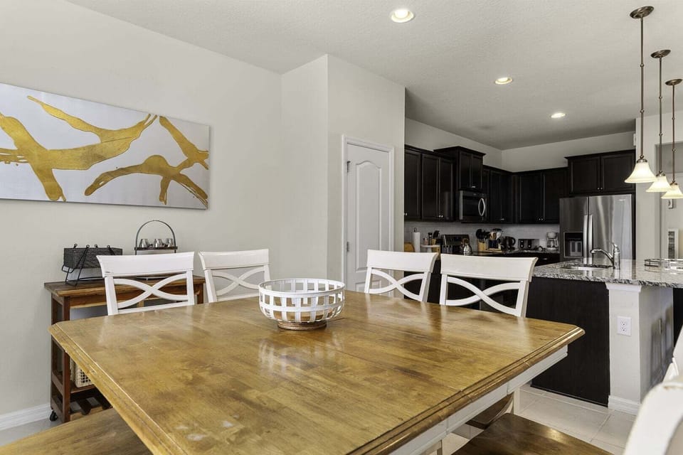 Our dining table seats up to 8 people, making it perfect for enjoying meals with family or hosting game nights.