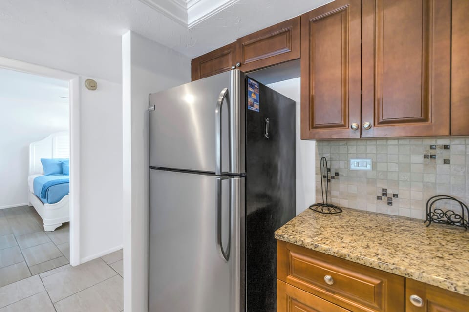 Plenty of counter space and full-sized fridge.