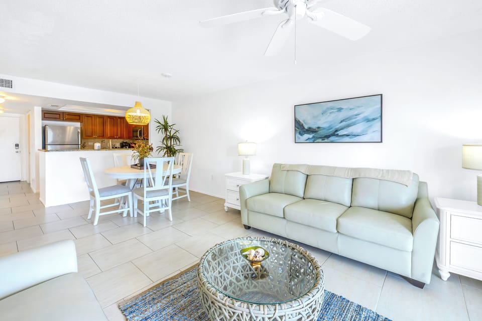 Open sunny living and dining area.