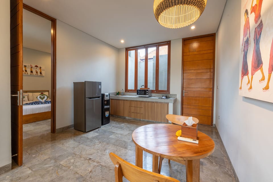 Villa | Private kitchenette | Fridge, microwave, toaster, cookware/dishes/utensils