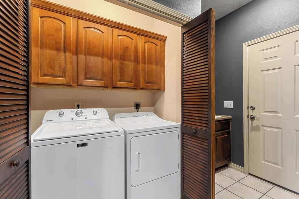 A full size washer and dryer for all your laundry needs! We provide the detergent!