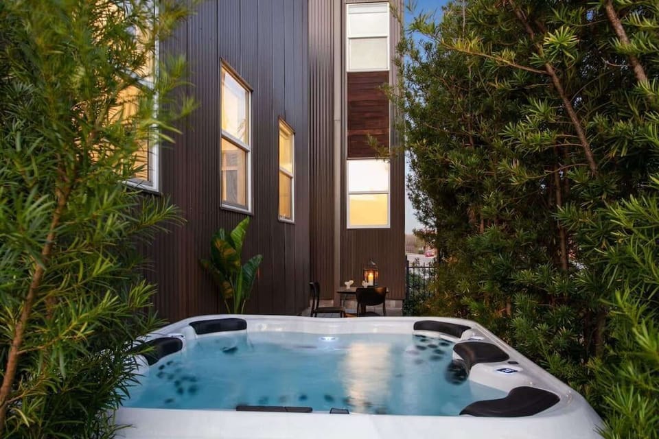 Hot Tub | Private Hot Tub Deck Enclosed by Trees | First Floor