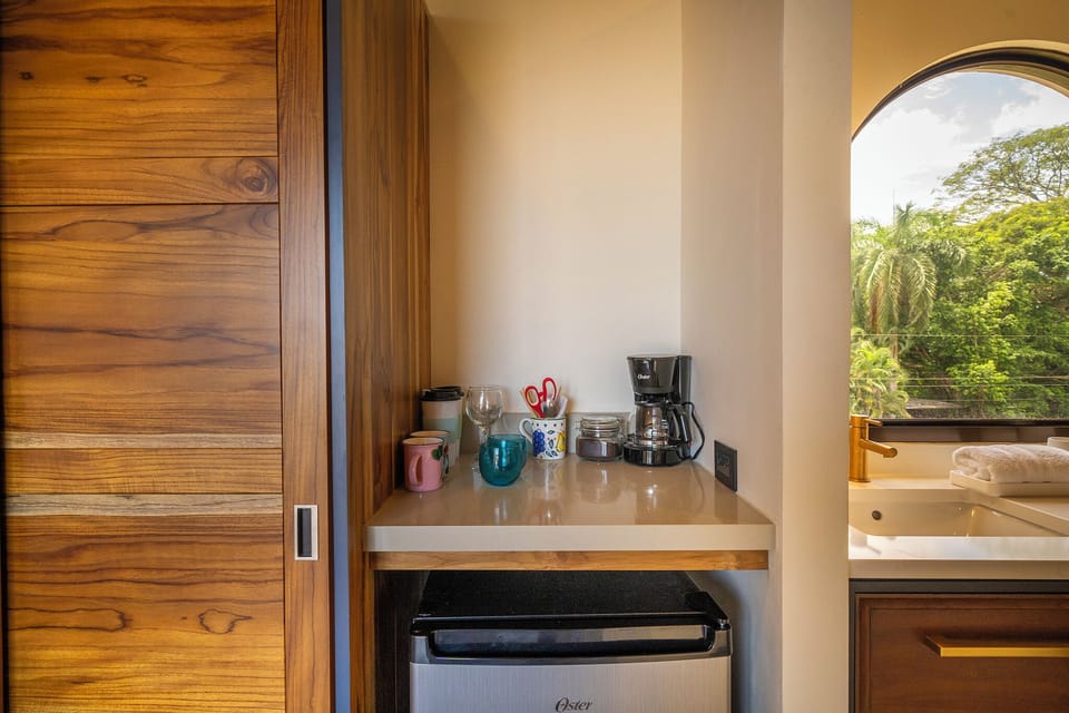 Master suite coffee bar and mini-fridge