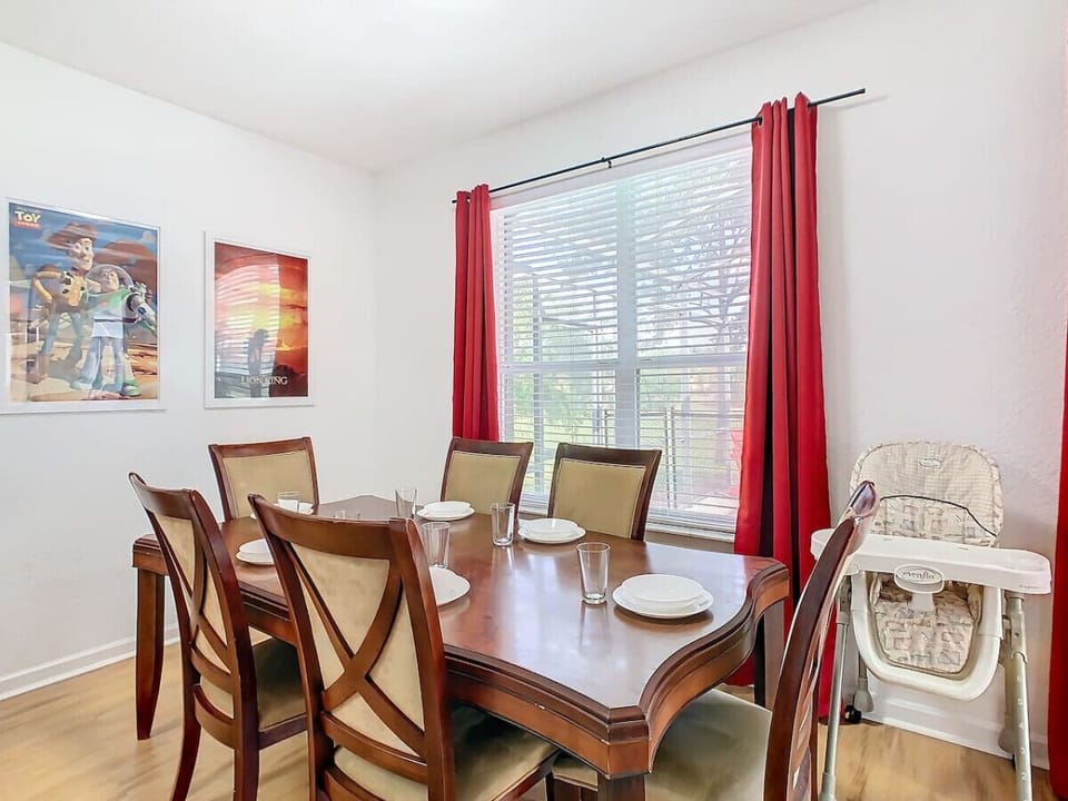 Warmly lit Dining area