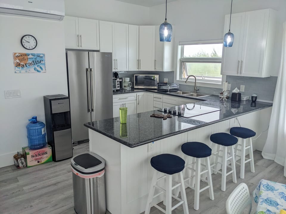 Kitchen and bar seating.