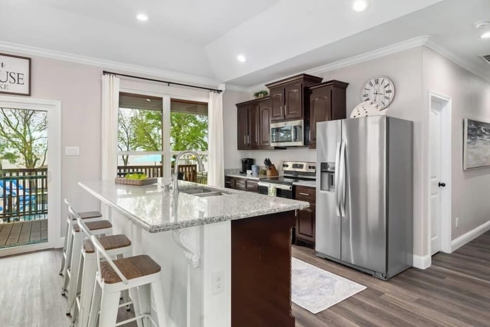 Kitchen with large island and extra seating,