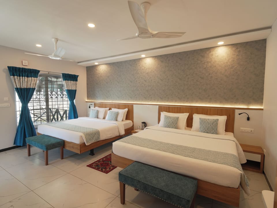 Cottage - Living Room - 2 King Bed - Pool view - Sitout | Minibar, desk, laptop workspace, free WiFi