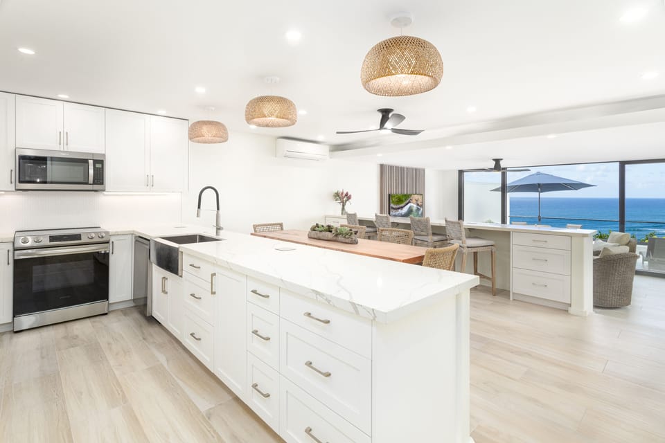 Kitchen - The kitchen has incredible ocean views and is overstocked with anything you could need to prepare incredible meals.